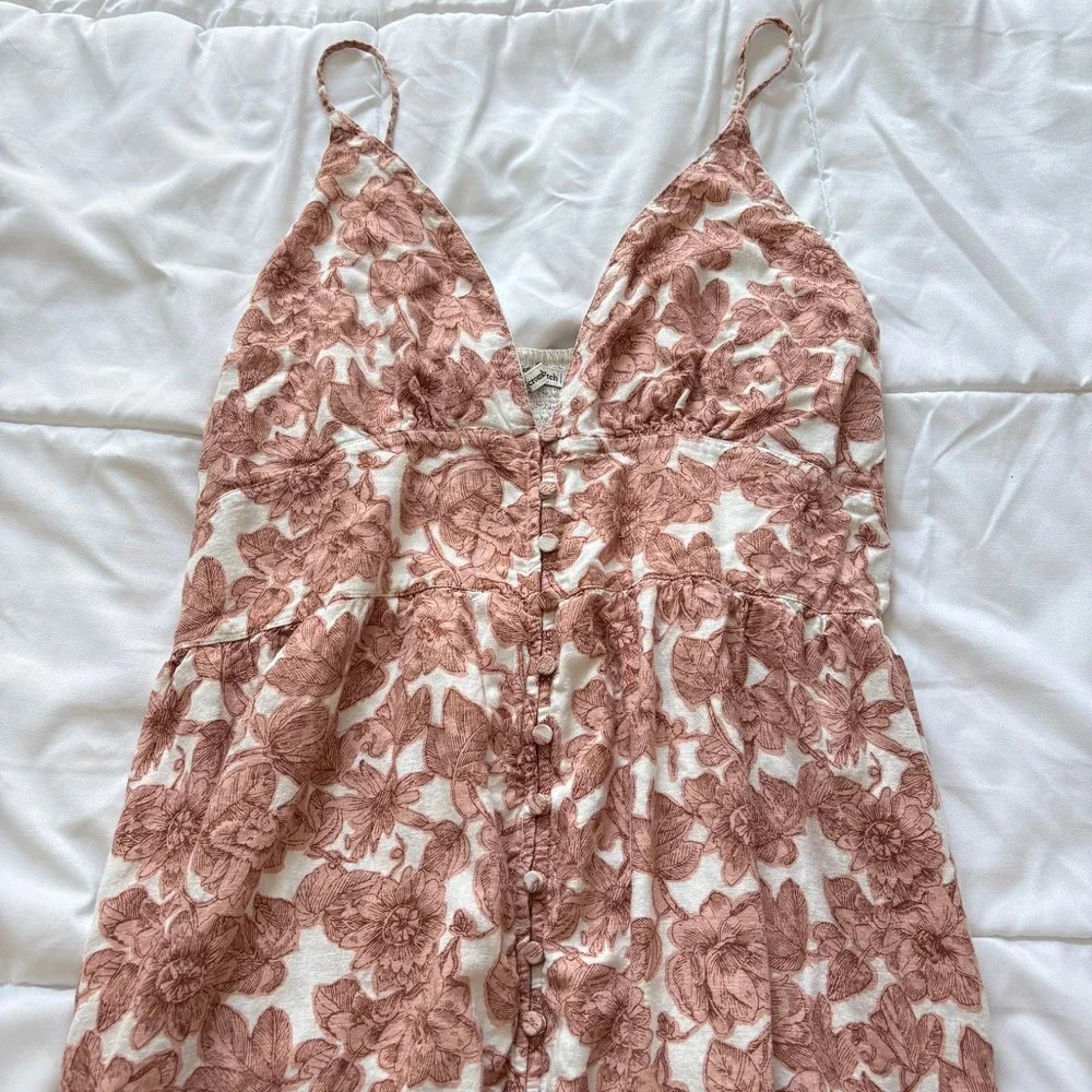 Abercrombie & Fitch Floral Linen Blend Maxi Dress Terracotta XLT Cottagecore
